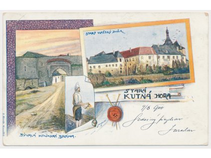 31 - Kutná Hora, koláž, Starý Vlašský dvůr, Bývalá Kolínská brána, cca 1900