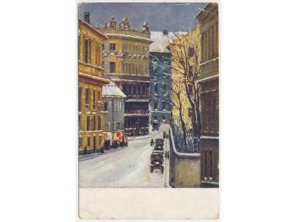 49 - Praha, Krocínova ulice v zimě, malíř Č. Choděra, cca 1936
