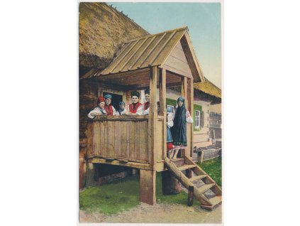 Ukrajina, oživená partie u domu, cca 1916