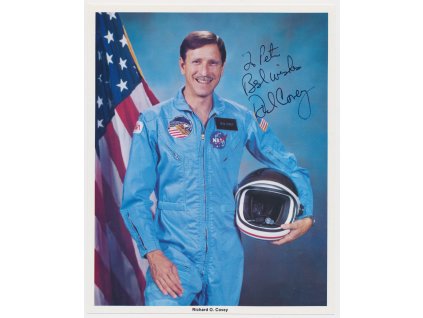 Covey Richard (1946), americký astronaut, portrétové foto, podpis