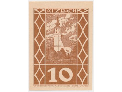 Rakousko, nouzová bankovka 10 h, Ulsbach, 1920, krásný stav UNC