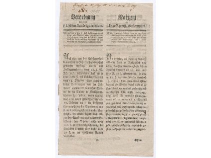 Výnos o osvobození od daně dědické, datováno 1811