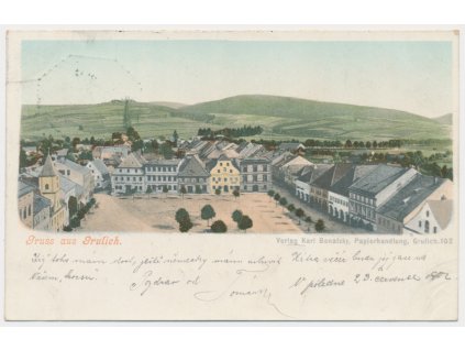 70 - Orlickoústecko, Králíky, Grulich, Pohled na náměstí, cca 1902