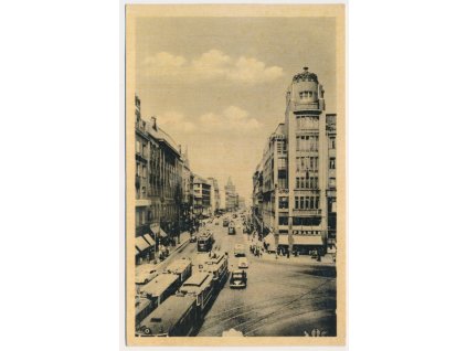 49 - Praha, Příkopy, oživená ulice, tramvaje, automobily..., cca 1958