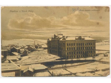 22 - Jičínsko, Nová Paka, Měšťanská a obecná škola, zimní partie, cca 1931