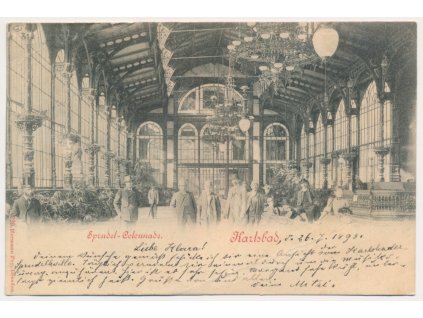 25 - Karlovy Vary, Karlsbad, oživená vnitřní kolonáda, cca 1898