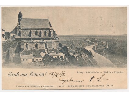 74 - Znojmo, pohled na evangelický kostel a okolí, cca 1898