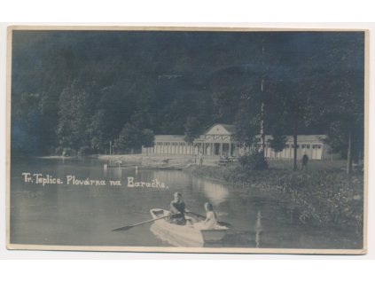 Slovensko, Trenčianské Teplice, Plovárna na Baračke, oživená partie, cca 1925