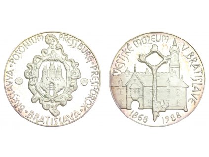 ČSSR, AG medaile Mestské múzeum v Bratislave, 1988, průměr 60 mm, váha 97,7 gr, stav 1/1