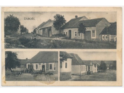 46 - Písecko, Záboří, (Protivín), 3 - záběr, oživené partie, Hostinec, obchod..., cca 1935