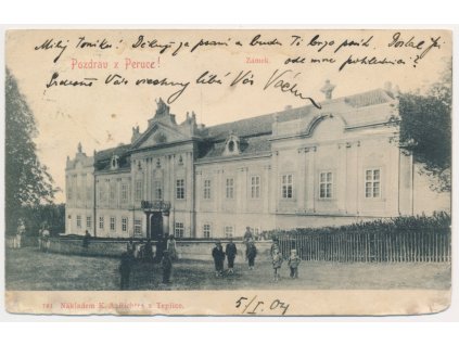 34 - Lounsko, Peruc, oživená partie před zámkem, cca 1904