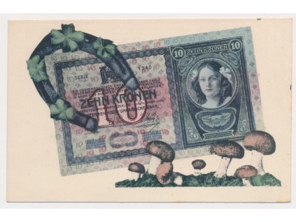 Čechy, 10K, námětová pohlednice tzv. Bankovková koláž, cca 1898