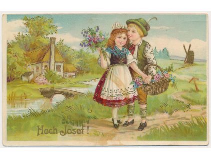 Blahopřejná zlacená pohlednice, "Hoch Josef!",  cca 1910