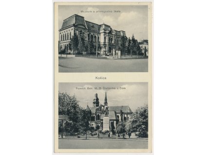 Slovensko, Košice, 2 - záběr, Muzeum a škola, pomník Gen. M. R. Štefánika, cca 1930