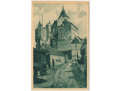 05 - Brno - venkov, hrad Pernštejn, pohled z nádvoří od druhé brány, cca 1925