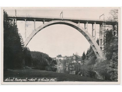 64 - Táborsko, Lázně Bechyně, Most přes řeku, v povzdálí město, cca 1937