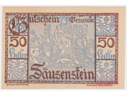 Rakousko, nouzová bankovka 50 h, Säusenstein, 1921, krásný stav UNC