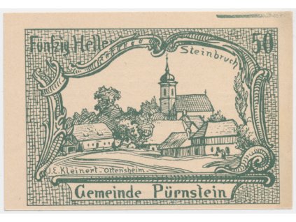 Rakousko, nouzová bankovka 50 h, Pürnstein, 1921, krásný stav UNC