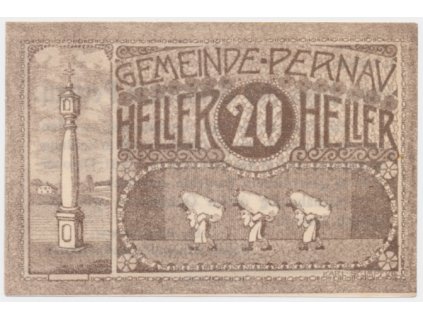 Rakousko, nouzová bankovka 20 h, Pernav, 1921, krásný stav UNC