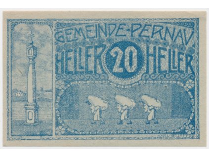 Rakousko, nouzová bankovka 20 h, Pernav, 1921, krásný stav UNC