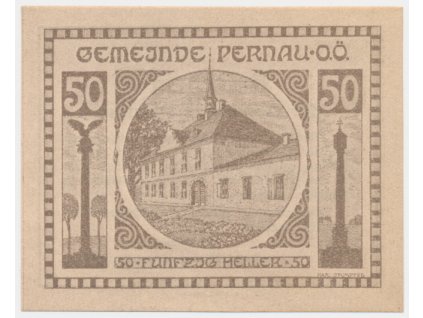 Rakousko, nouzová bankovka 50 h, Pernau, 1921, krásný stav UNC