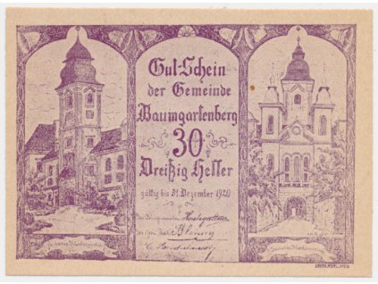 Rakousko, nouzová bankovka 30 h, Wachland, 1921, krásný stav UNC