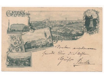 74 - Znojmo, 5-ti záběrová koláž dominant města, nákl. K. Bornemann, cca 1898