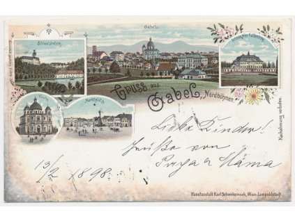 32 - Liberecko, Jablonné v Podještědí (Gabel), 5 - ti záběrová litografie, cca 1898