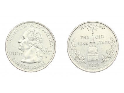USA, pamětní mince Quarter Dollar, 2000, D, Maryland, stav 1/1...viz autentické foto