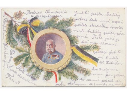 František Josef I., oficiální portrétová pohlednice panovníka, cca 1915