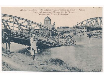 Slovensko, Štúrovo, oživená partie zničeného mostu přes Dunaj, cca 1918