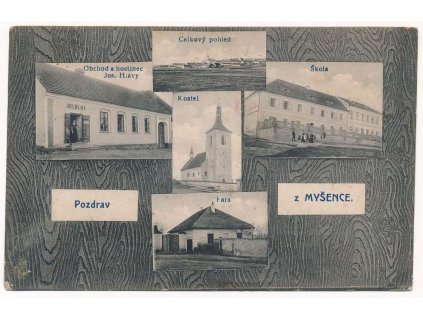 46 - Písecko, Myšenec, oživený 5 - ti záběr, obchod, hostinec, ca 1908