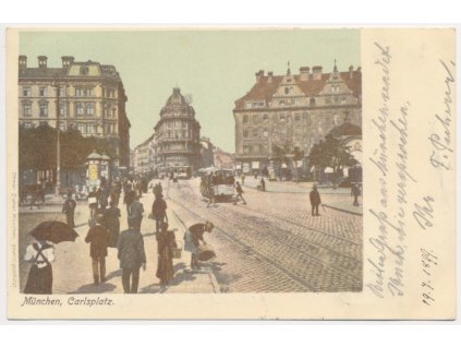 Německo, München (Mnichov), Carlsplatz, oživené náměstí, cca 1899