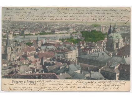 49 - Praha, celkový pohled, "Pozdrav z Prahy", Nakl. F. J. Jedlička, cca 1903
