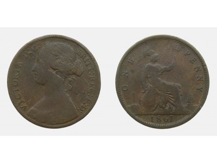 Velká Británie, mince 1 Penny, 1861, stav 2/2...viz autentické foto