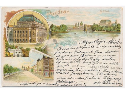 49 - Praha, 3 záběrová koláž, Nábřeží cís. Františka I., Divadlo, cca 1903