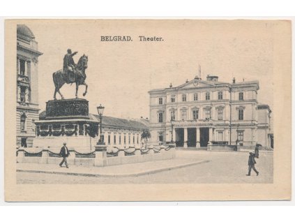 Srbsko, Belegrad (Bělehrad), Theater, oživená partie před divadlem, cca 1920