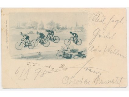 Cyklistika, pohlednice z cyklistických závodů, cca 1898