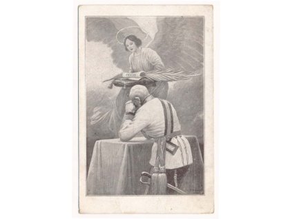 František Josef I., oficiální pohlednice modlícího se panovníka, 1910