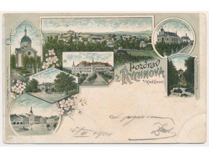 57 - Rychnov nad Kněžnou, 7 - mi záběrová litografie dominant, ca 1900