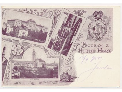 31 - Kutná Hora, 3 - záběrová koláž dominant města, cca 1900