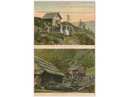Rakousko, Goldeck, 2 záběr oživených partií, Goldeckhütte, Krendlmar Hütte, cca 1909