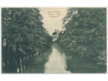 67 - Třebíčsko, Jaroměřice nad Rokytnou, Břehy řeky Rokytny, v povzdálí zámek, cca 1916