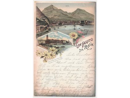 Itálie, Riva (Lago di Garda), 2 - záběrová litografie, Hafen, pohled na přístav, cca 1896