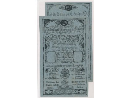 Rakousko - Uhersko, 25 Gulden, 1806, Formulář na modrém papíře Av + Rv
