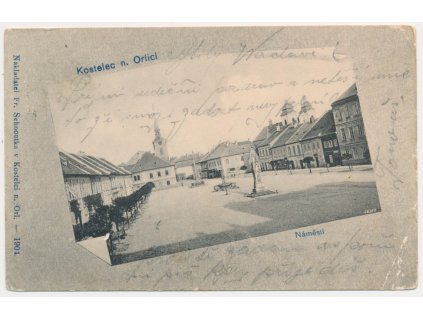 57 - Rychnovsko, Kostelec nad Orlicí, okénková koláž, náměstí, cca 1900