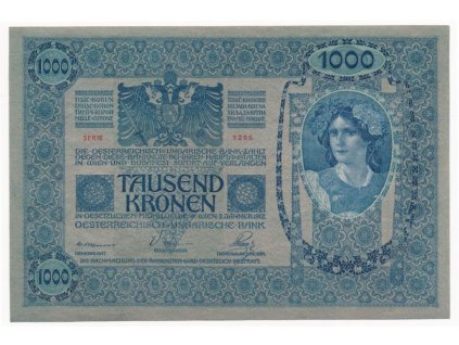 Čechy, 1000 K, 1902, šedý podtisk - perfektní zachovalost, stav UNC