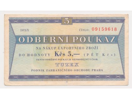 ČSSR, 5 Bonů, 1973/X., číslo 09159618, pěkný stav 2