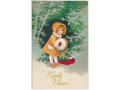 Veselé Vánoce, Holčička se sáňkami, cca 1928