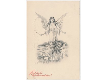 Vánoční přání, Fröhliche Weihnachten, Andělé, cca 1914